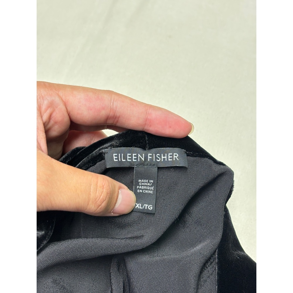 Eileen Fisher Black Silk Blend Velvet Open Front Cardigan Jacket Womens XL - Picture 2 of 9